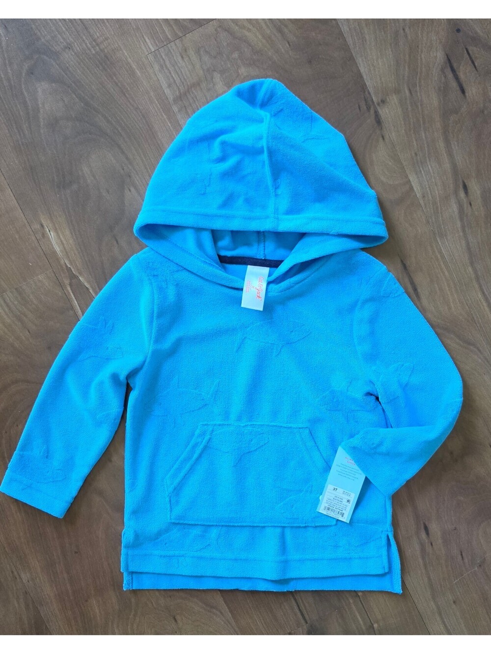 Cat & Jack NWT Blue Terry Shark Embossed Hoodie Cover Up,Sz 3T, 386